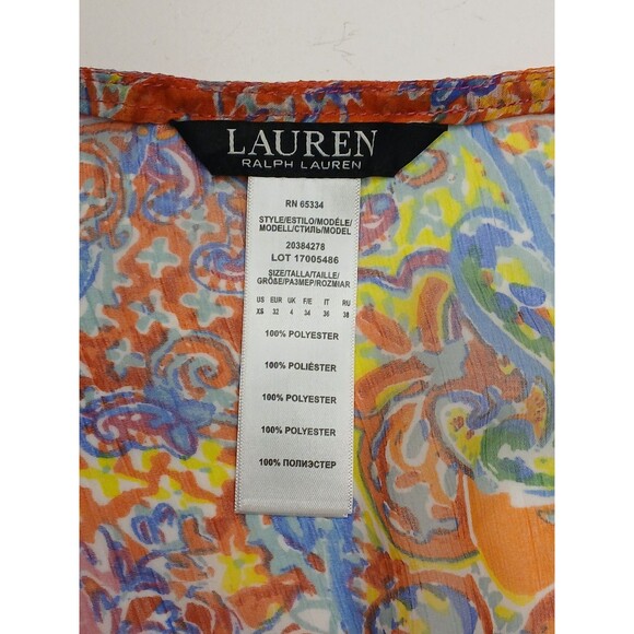 Lauren Ralph Lauren Cover-up Sz XS Midi Caftan Sheer Paisley Floral Multi $135 - Picture 14 of 16